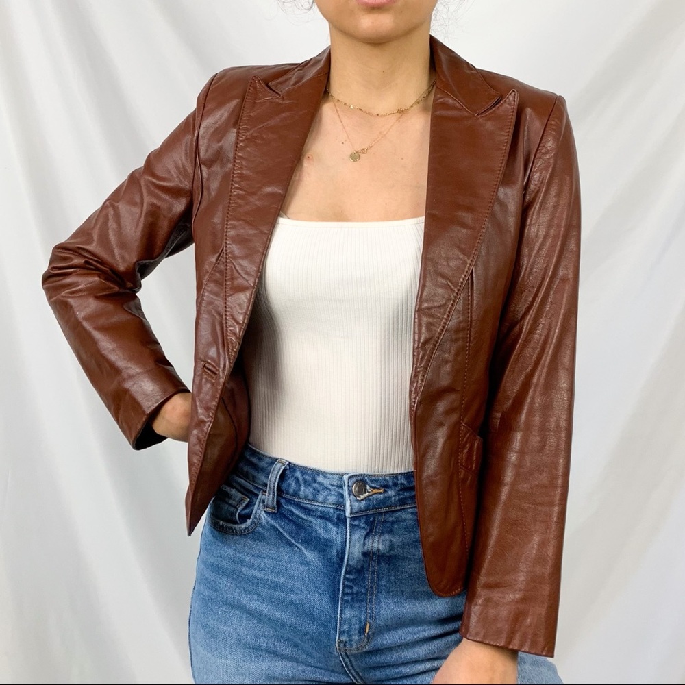 Casablanca Vintage Brown Leather Blazer Jacket 5/6